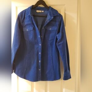 Joan Rivers Royal Blue Semi-Fitted Stretch Corduroy Snap Front Shirt Jacket